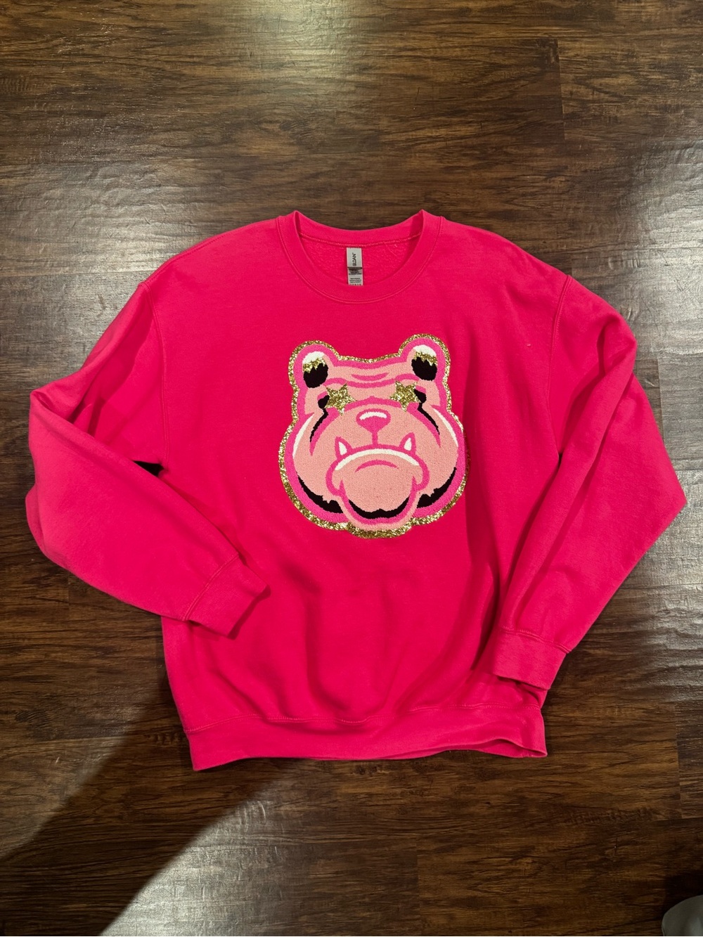 Pink Georgia Bulldogs Glitter Bulldog Crewneck Sweatshirt Size Large